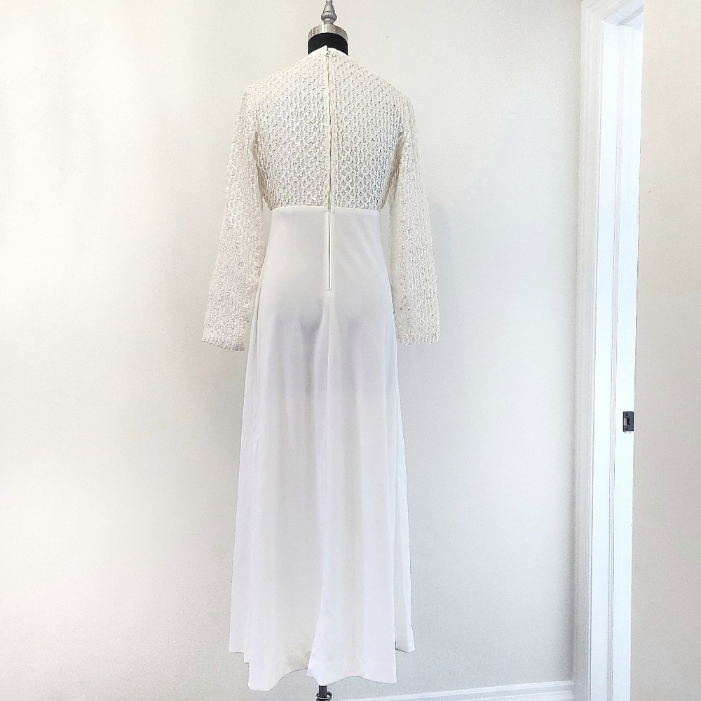 Vintage 1970s Irredecscent Sequin White Angel Maxi Dress - Picture 11 of 11